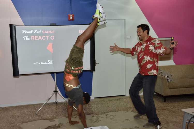 No joke. Snuggs introduced me while doing a handstand. No joke. Snuggs introduced me while doing a handstand.